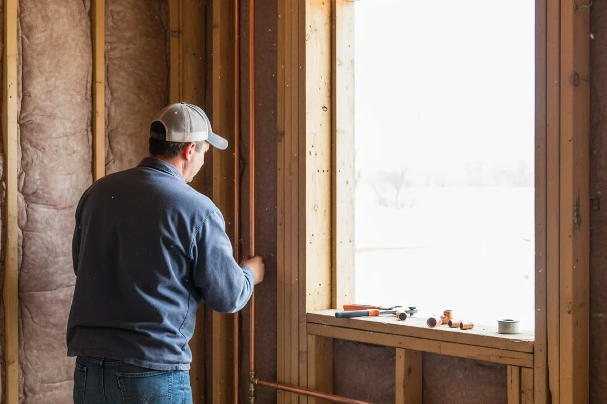Licensed plumber running new copper supply lines in a Bolckow home